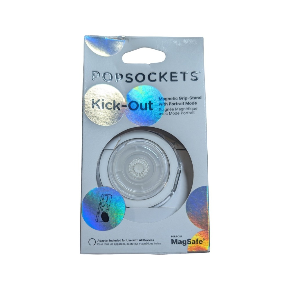 26-O PopSockets Kick-Out MagSafe Round Phone Grip & Stand Ring - Clear/White